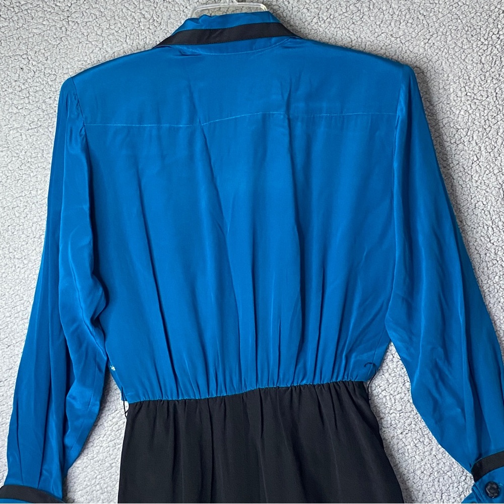 Vintage St Gillian Silk Dress Womens Size 4 Black Blue Long Sleeve - Picture 10 of 16